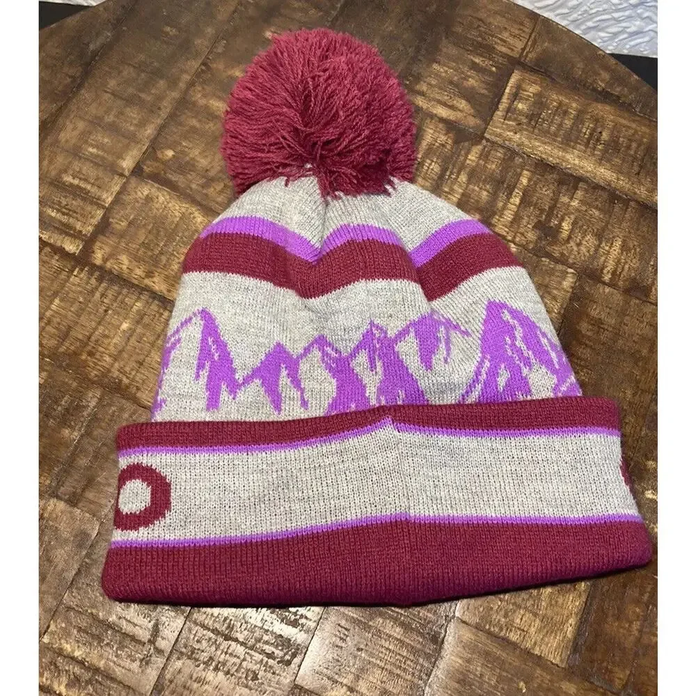Colorado Beanie Pom Pom Maroon purple Acrylic One Size Fits Most - Picture 2 of 15